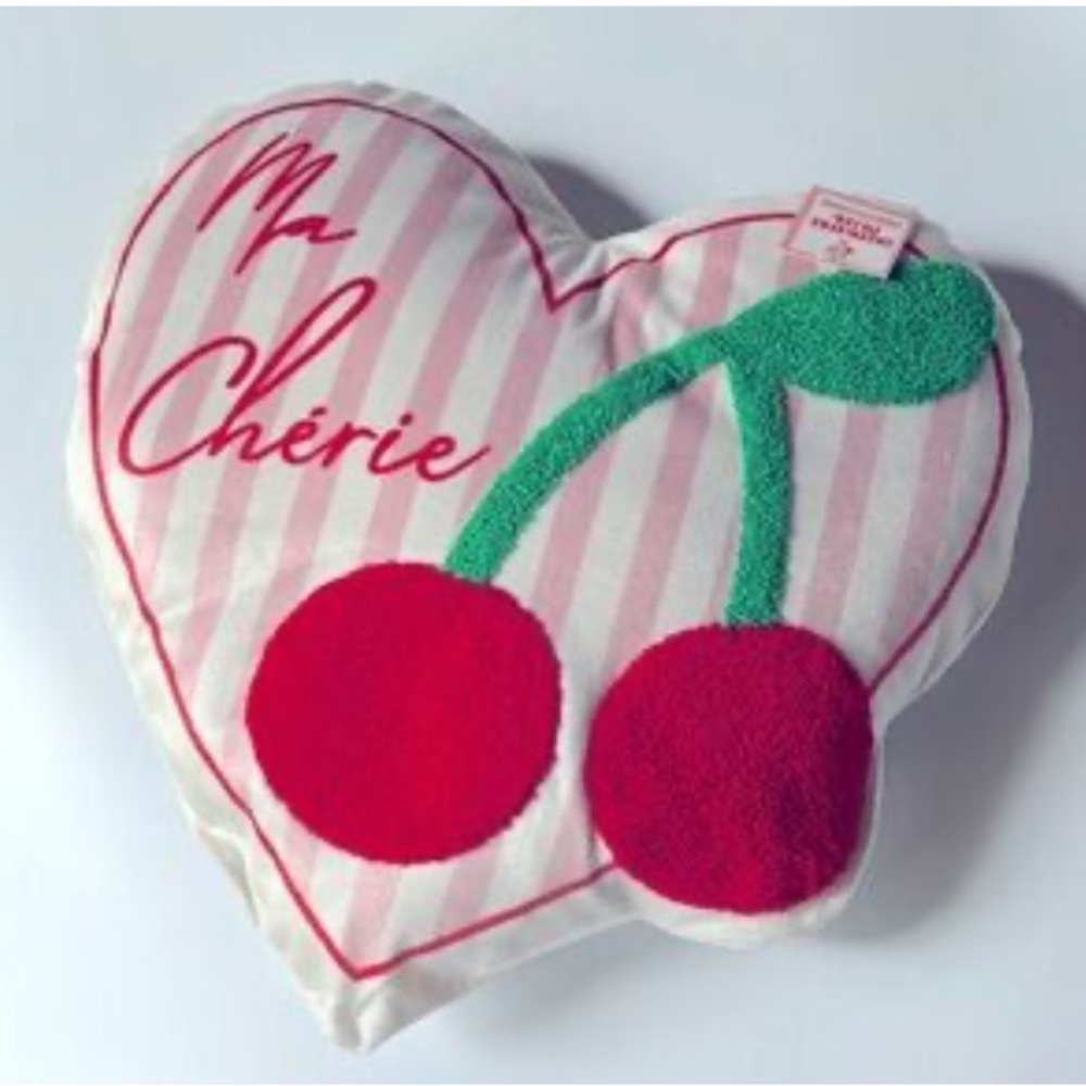 Target Heart-Shaped Pillow with Red and Green Cherry Design